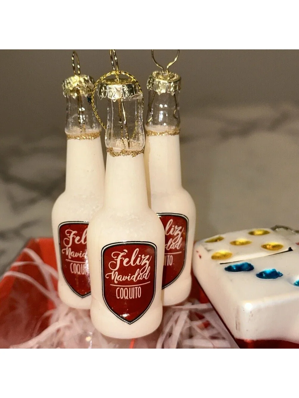 Dominoes Caldero 3 NEW Coquito Hispanic Cuban Glass Ornament cafecito Dominican